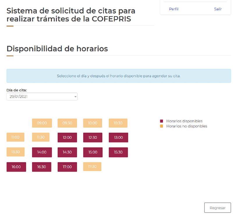 Horarios disponibles