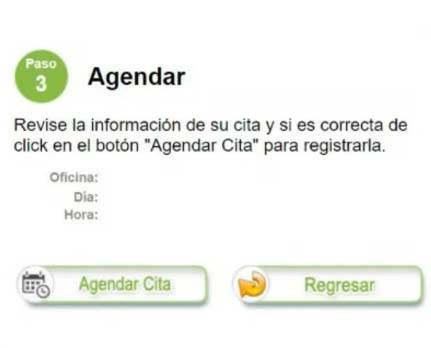 Revisar información y Agendar la Cita