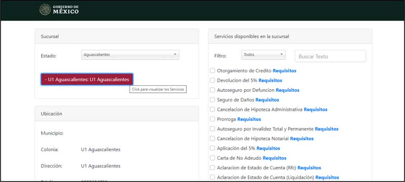 Seleccionar módulo de atención del Fovissste