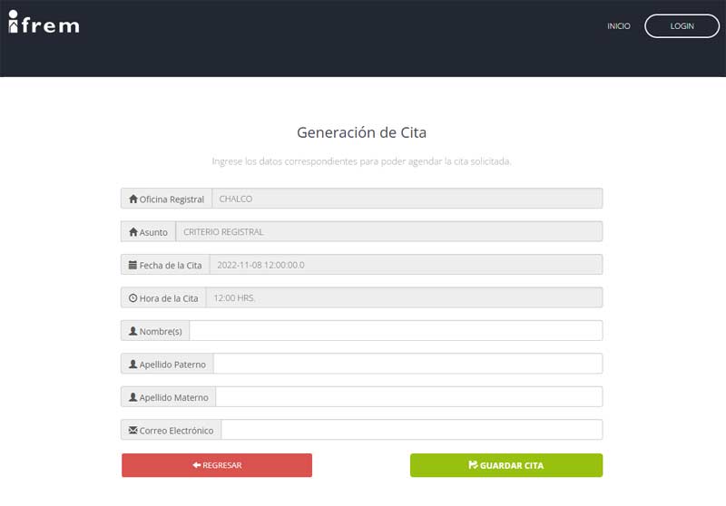 Generación de cita en el IFREM