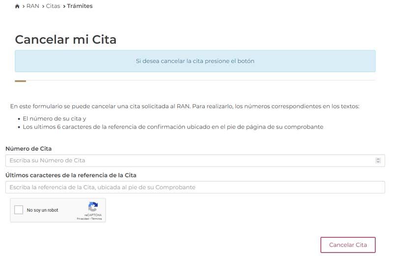 Cancelar cita RAN