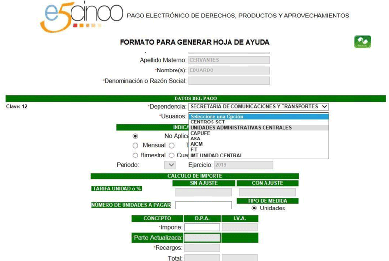 Ingresar los datos del pago del trámite del examen médico