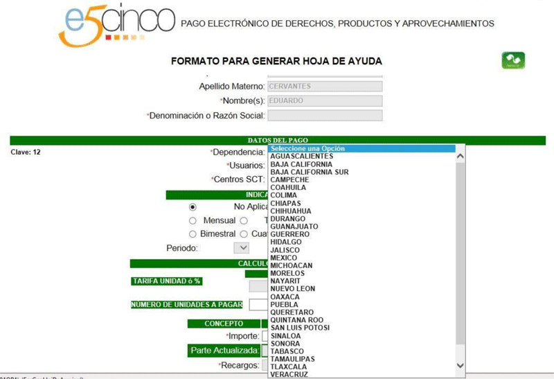 Seleccionar Centro SCT