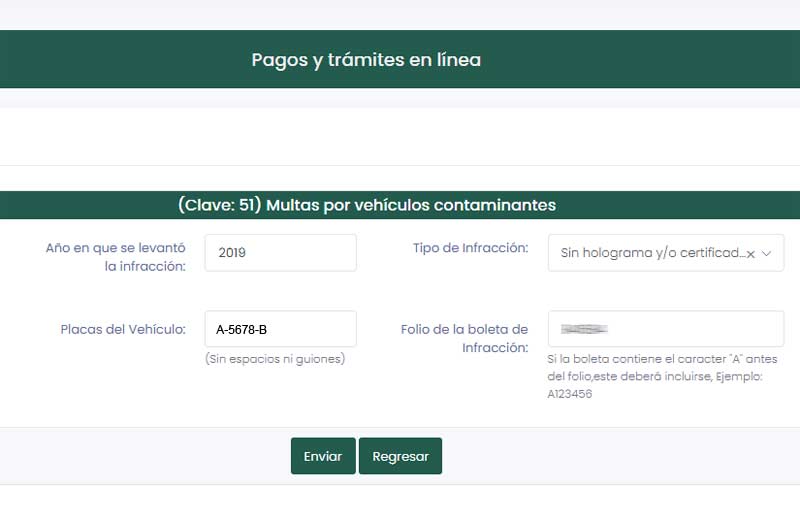 datos sobre el vehículo sancionado y el tipo de multa