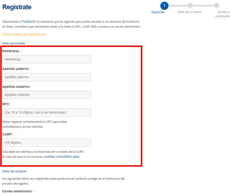 Cómo registrarse en la página web de Afore Profuturo - Rellenar Datos Personales