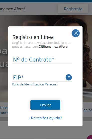 Datos para registro en línea en Afore Citibanamex