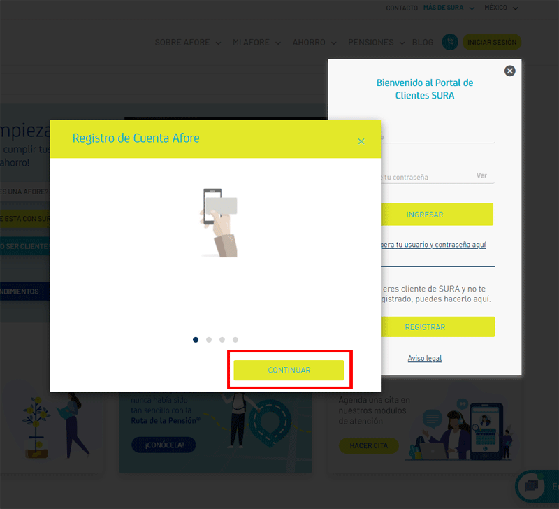 Cómo registrarse en la página web de Afore Sura - paso 2