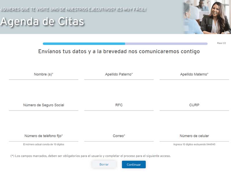 Llenar el formulario con tus datos personales para sacar una cita en Afore Citibanamex